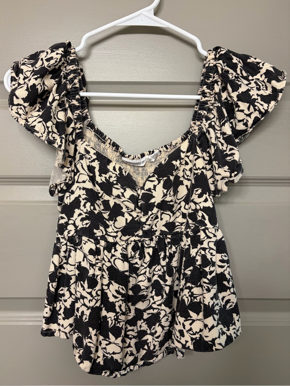 Marshalls Black and Cream Floral Peplum Blouse